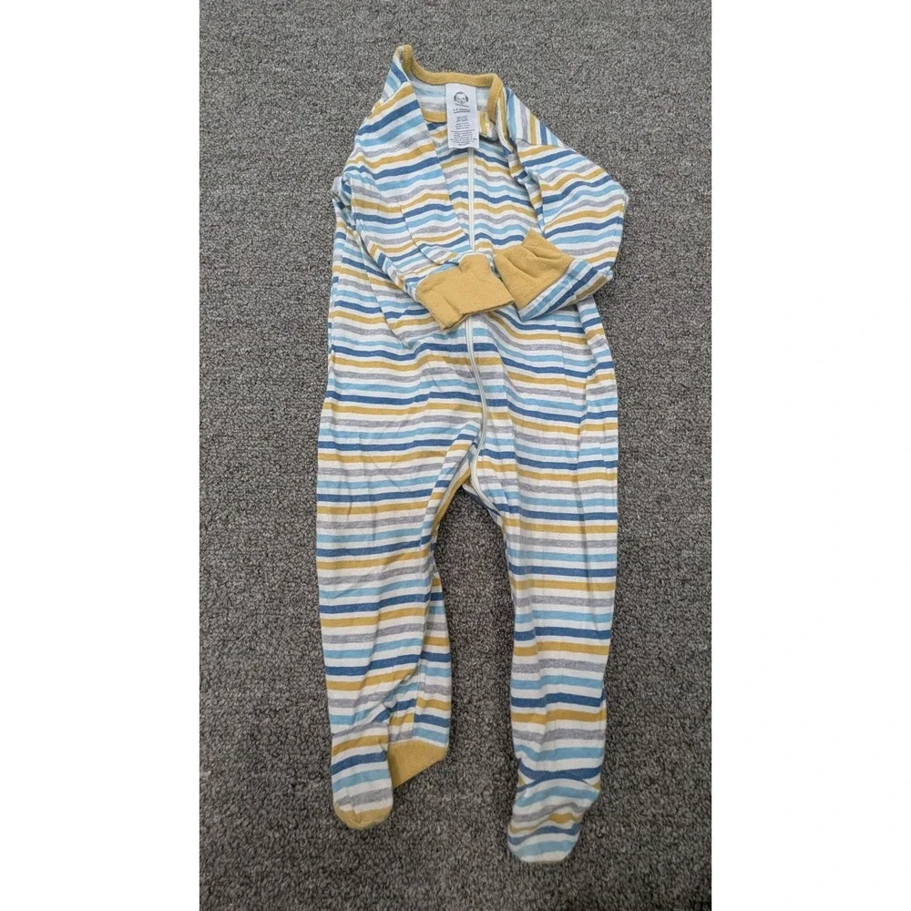 Gerber Baby‎ Boy Blue Yellow Striped Cotton Zip Front Sleep  Footie Pajama 3-6M